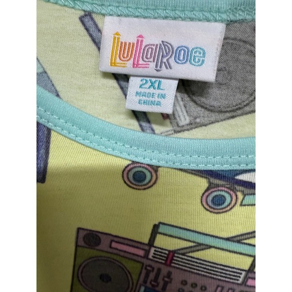 80's Retro Inspired Baseball Tee Yellow Blue LulaRoe Randy Size 2XL Roller skate - Picture 5 of 6